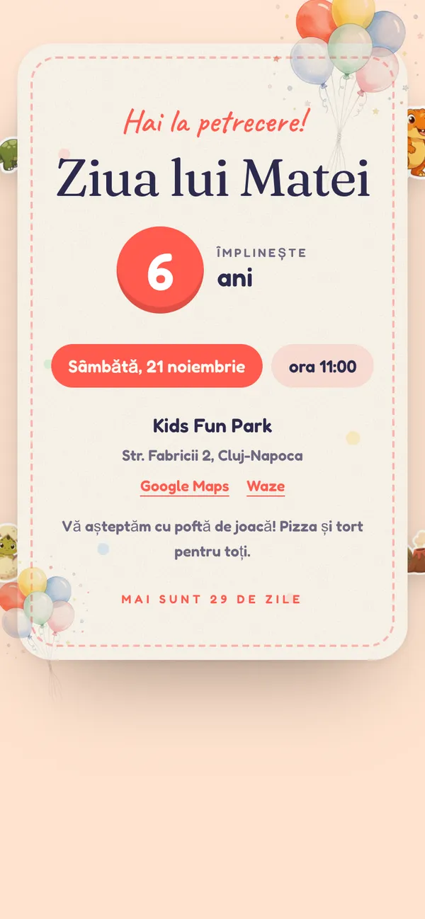 Lista „Ziua lui Matei”, pe telefon, aspectul Baloane